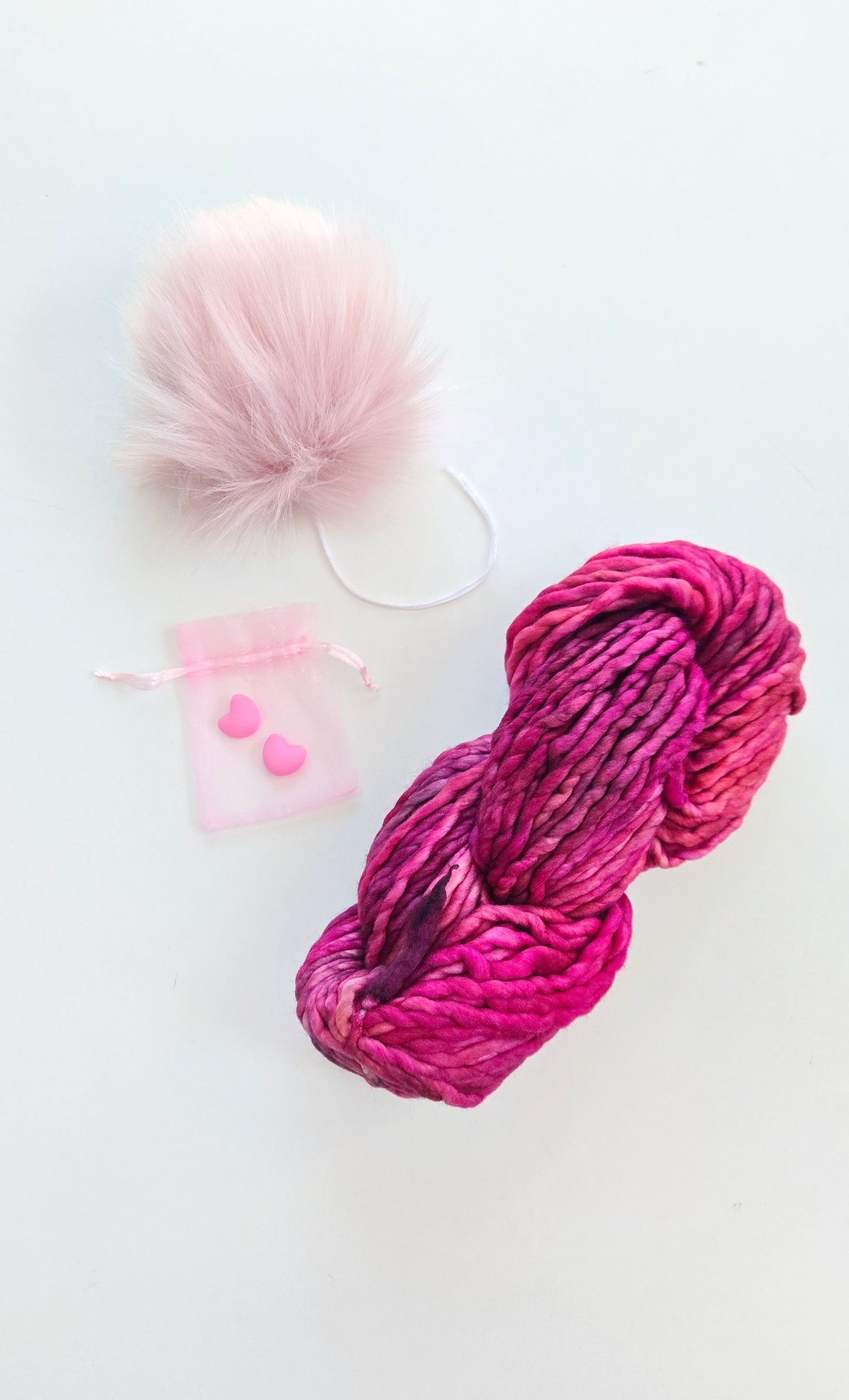 Valentine's Yarn + Pom Kit 🩷:  Blush Pink Pom + English Rose Rasta