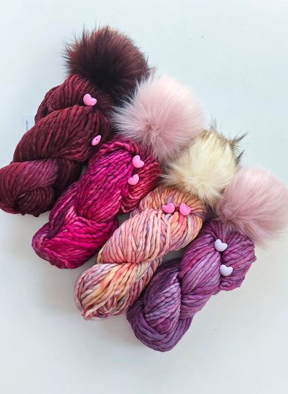 Valentine's Yarn + Pom Kit 🩷:  Cream White Pom + Rosalinda Rasta
