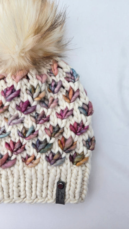 Handknit Adult Hat w/ Faux Fur Pom