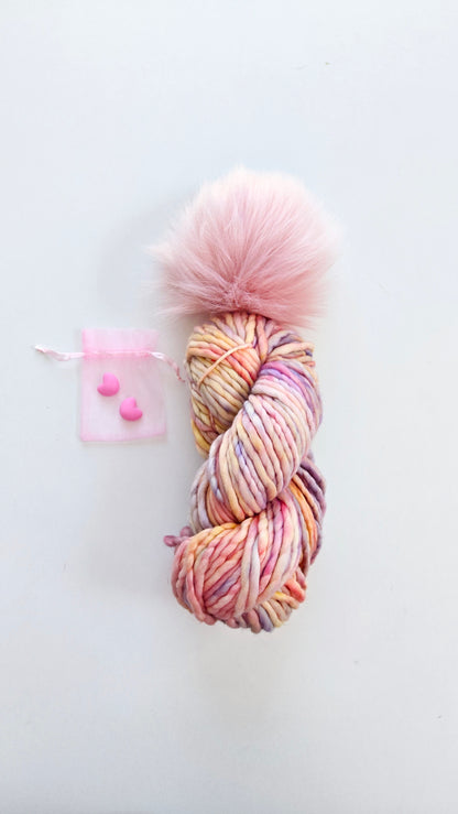 Valentine's Yarn + Pom Kit 🩷:  Blush Pink Pom + Rosalinda Rasta