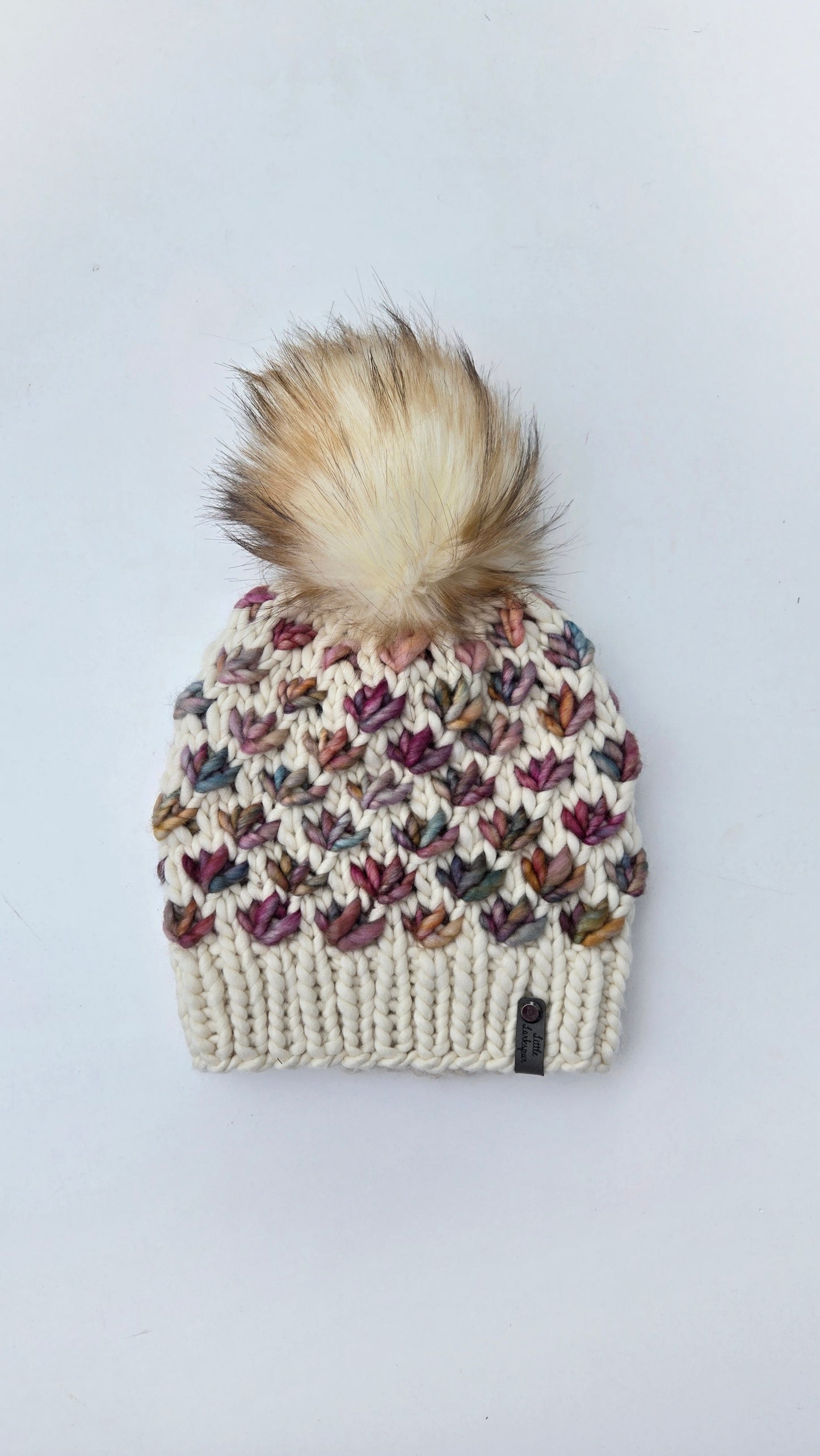 Handknit Adult Hat w/ Faux Fur Pom