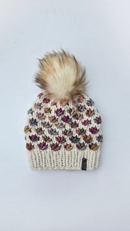 Handknit Adult Hat w/ Faux Fur Pom