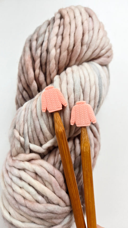 Cozy Pink Knit Sweater Knitting Needle Stitch Stoppers