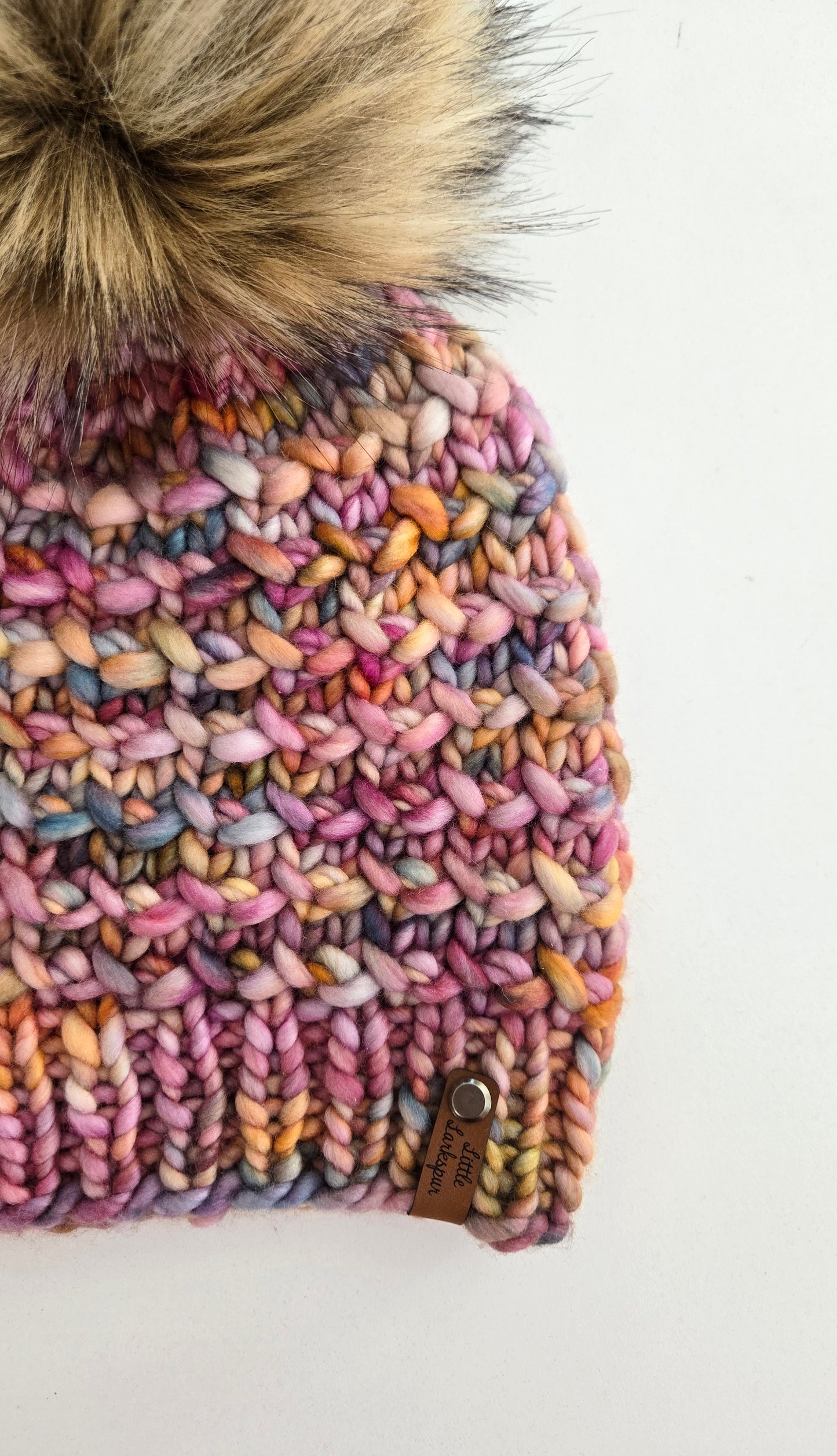 Luxury Adult Merino Wool Hand Knit Hat - Pink Pastel Rainbow