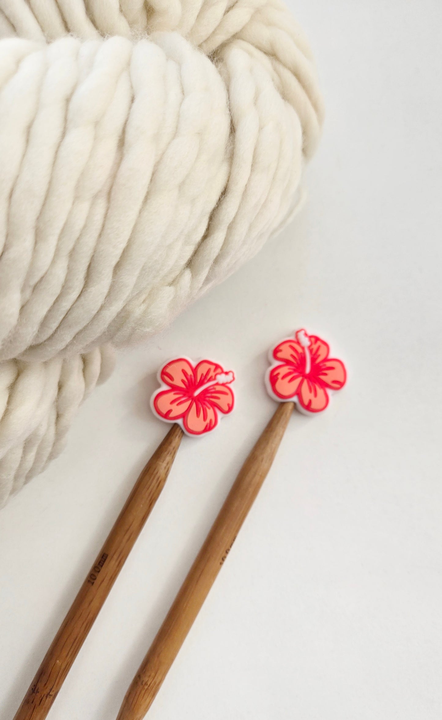 Red Hibiscus Knitting Needle Stitch Stoppers