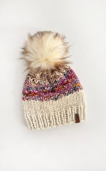 Luxury Adult Merino Wool Hand Knit Hat - Pink, Cream, Beige