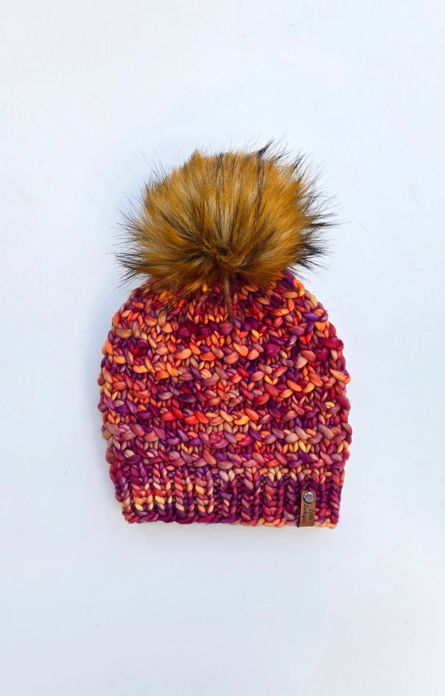 Luxury Adult Merino Wool Hand Knit Hat - Reds, Oranges, and Copper