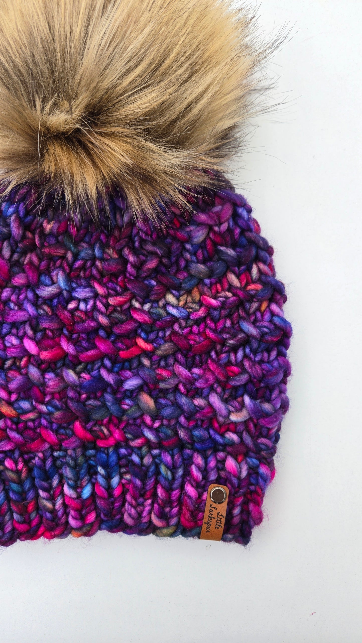 Luxury Adult Merino Wool Hand Knit Hat - Deep Purples + Blues