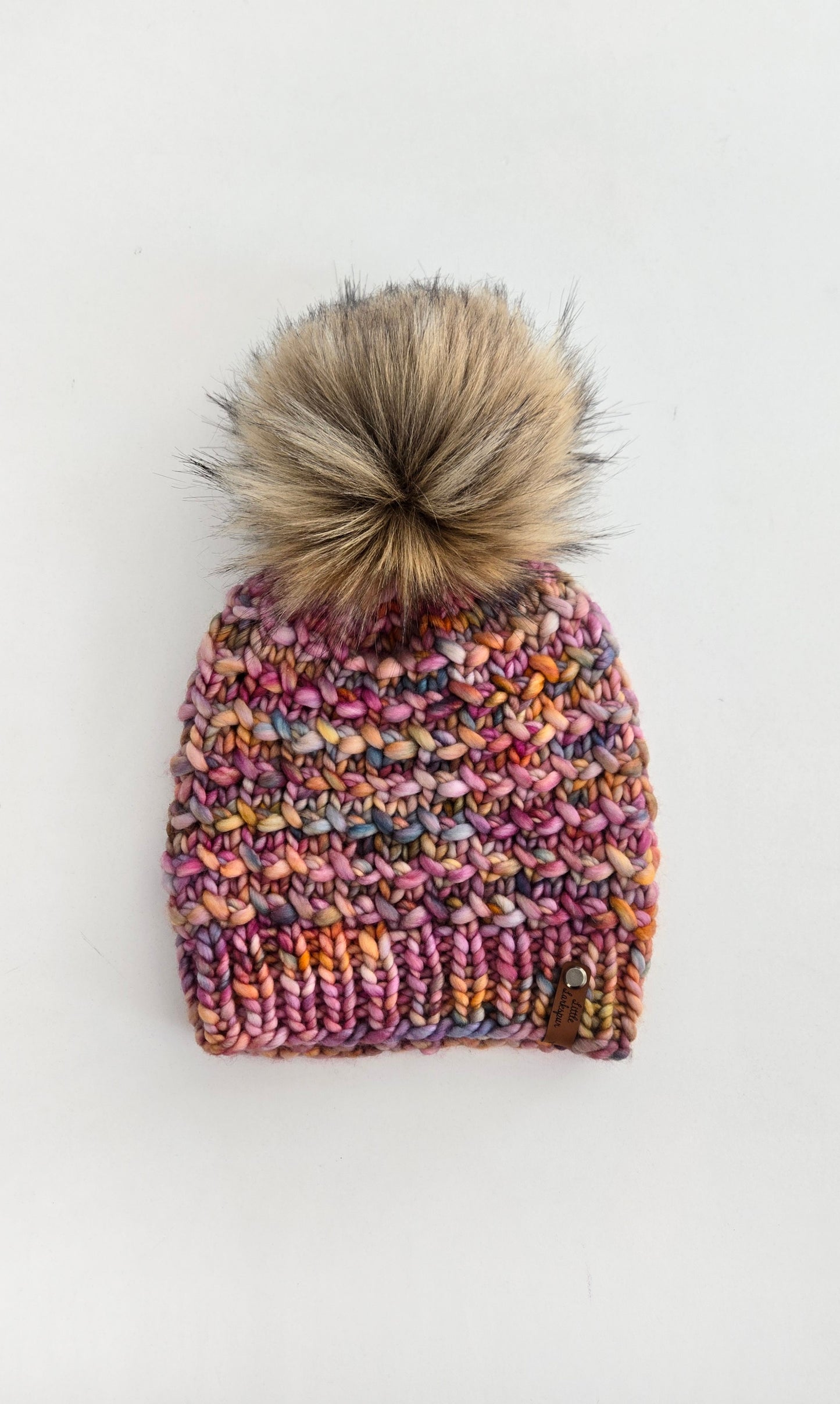 Luxury Adult Merino Wool Hand Knit Hat - Pink Pastel Rainbow