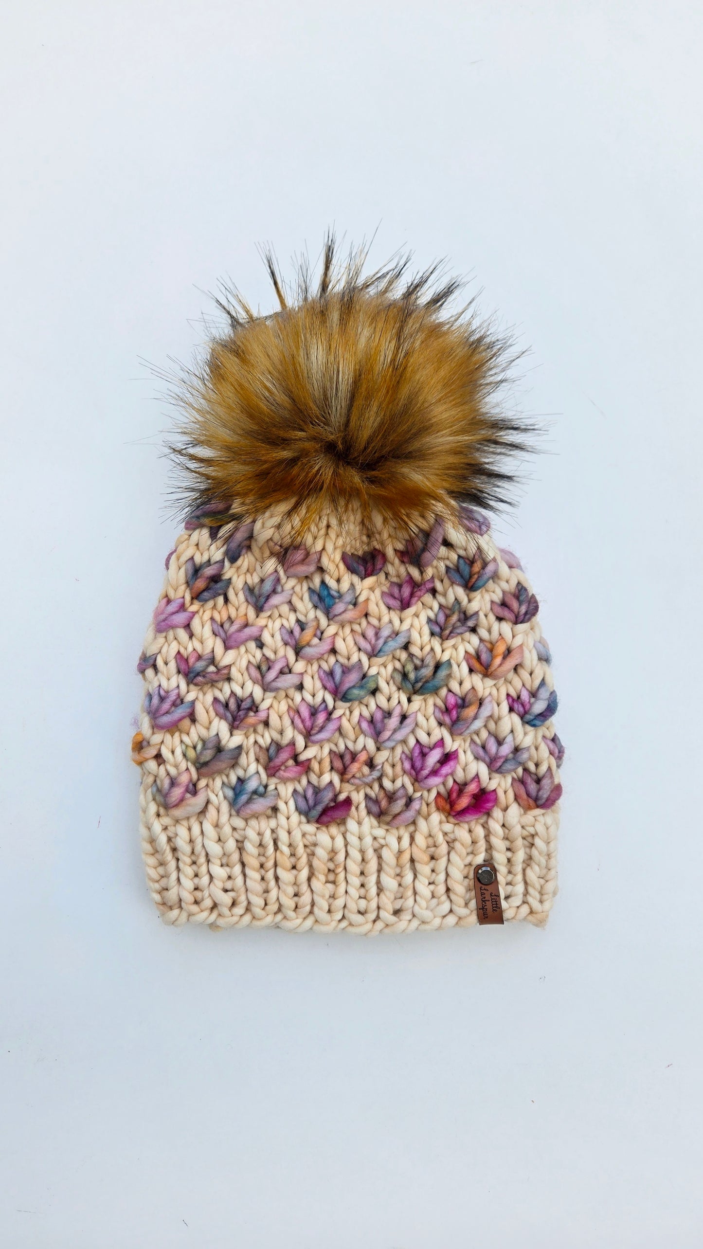 Handknit Adult Hat w/ Faux Fur Pom