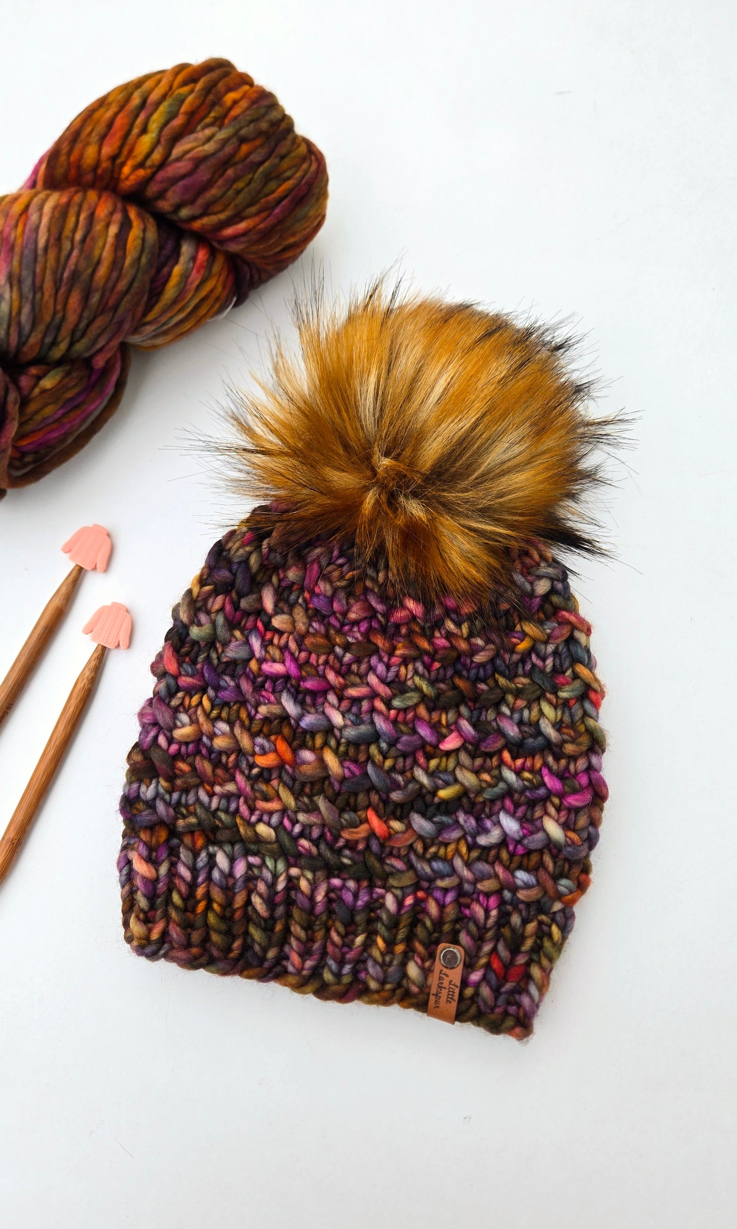 Luxury Adult Merino Wool Hand Knit Hat - Deep Browns, Autumnal Colors