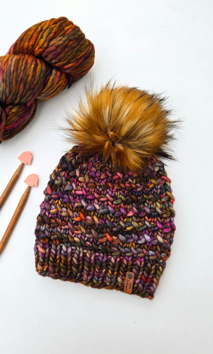 Luxury Adult Merino Wool Hand Knit Hat - Deep Browns, Autumnal Colors