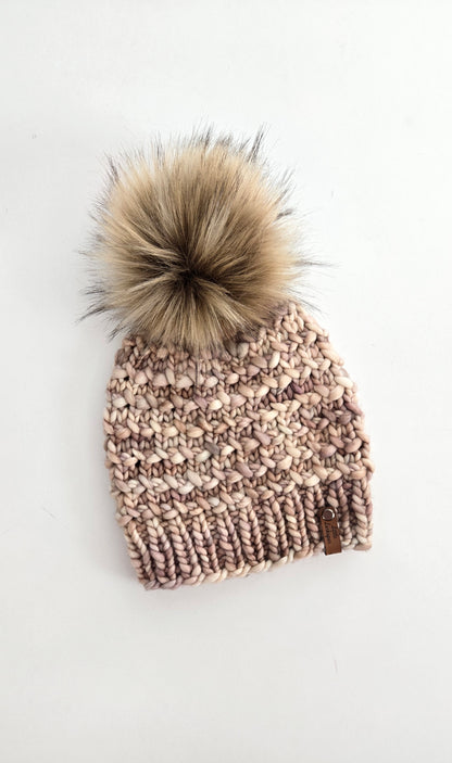 Luxury Adult Merino Wool Hand Knit Hat - Light Browns