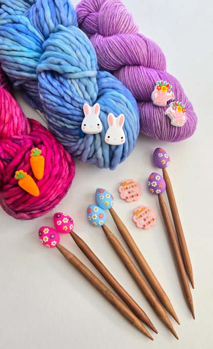Purple Floral Easter Egg Knitting Needle Stitch Stoppers