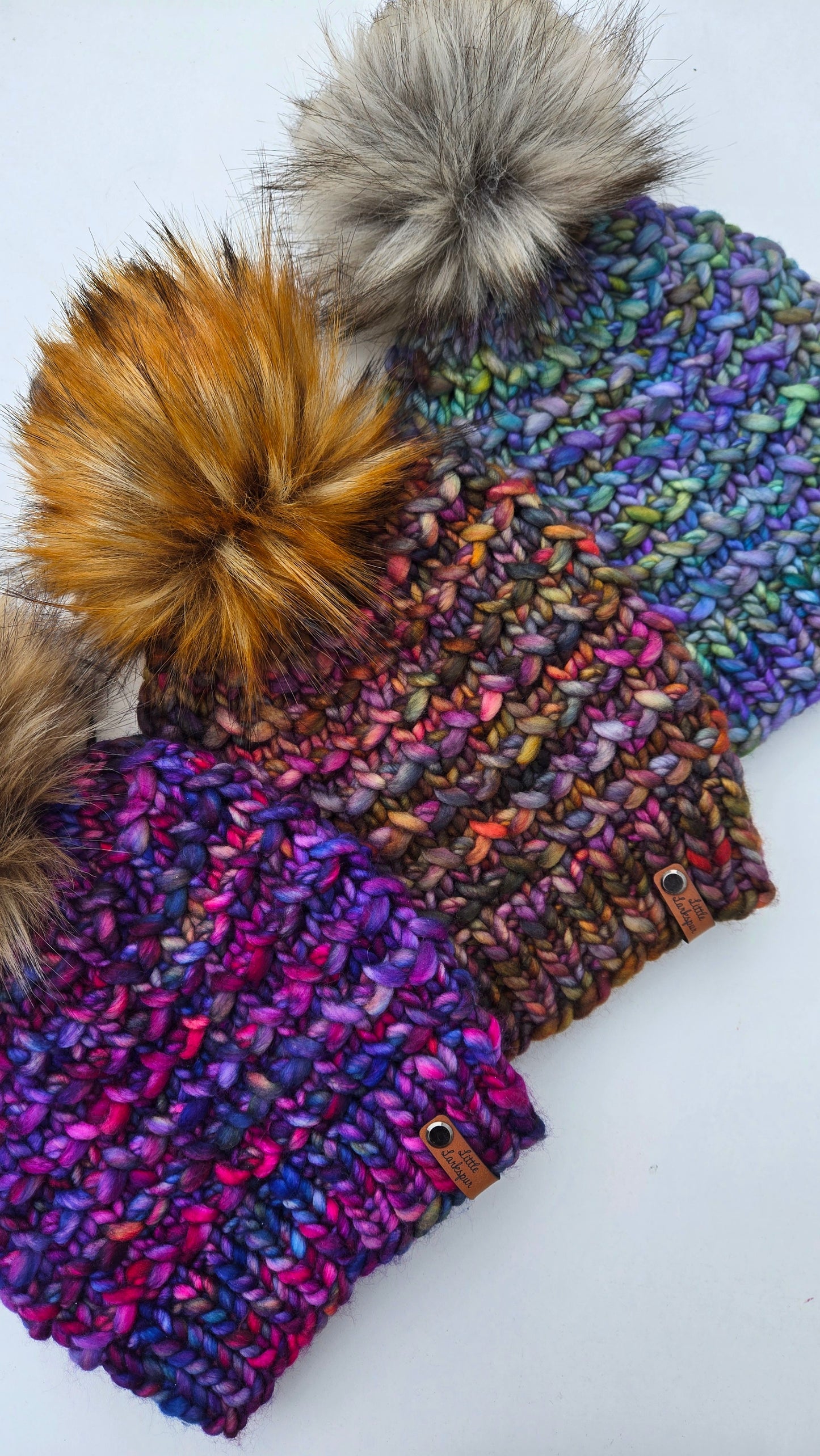 Luxury Adult Merino Wool Hand Knit Hat - Deep Purples + Blues