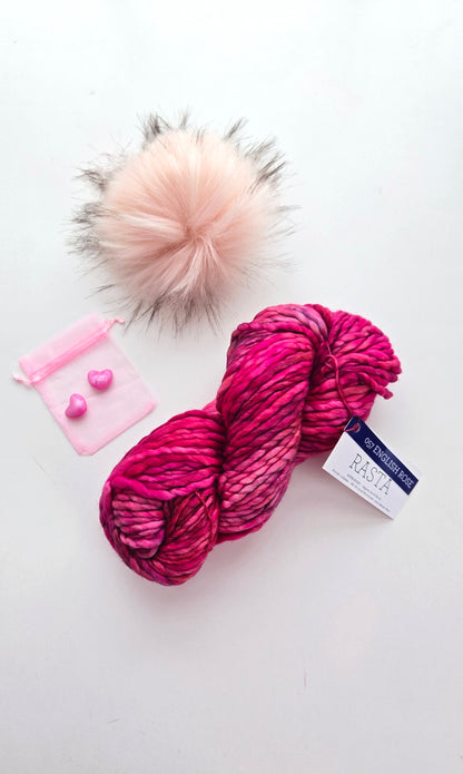 Valentine's Yarn + Pom Kit 🩷:  Rasta in English Rose