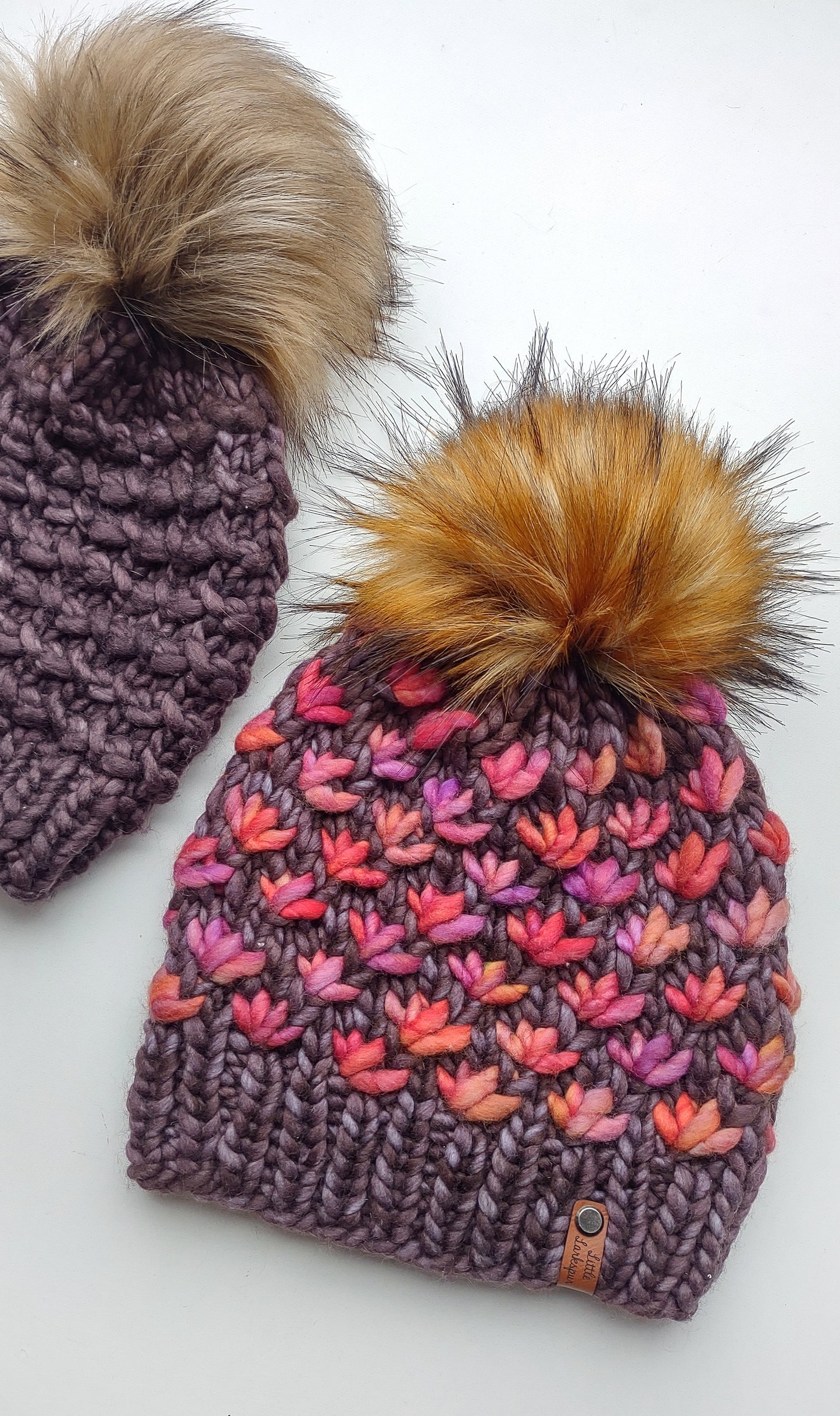 Luxury Merino Wool Handknit Adult Hat - Deep Grays, Reds, Purples