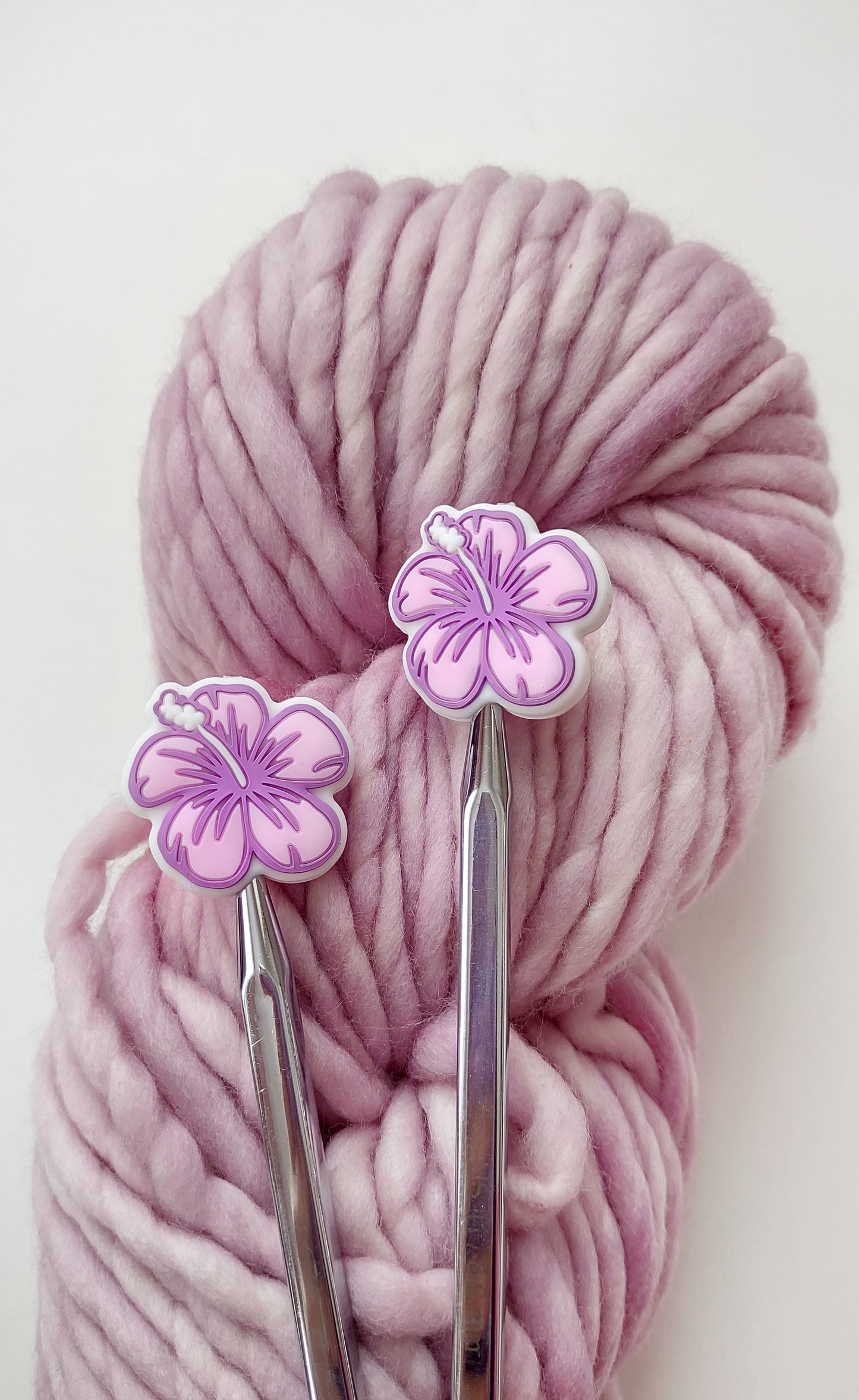 Purple Hibiscus Knitting Needle Stitch Stoppers