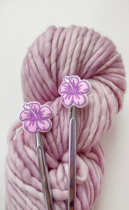Purple Hibiscus Knitting Needle Stitch Stoppers