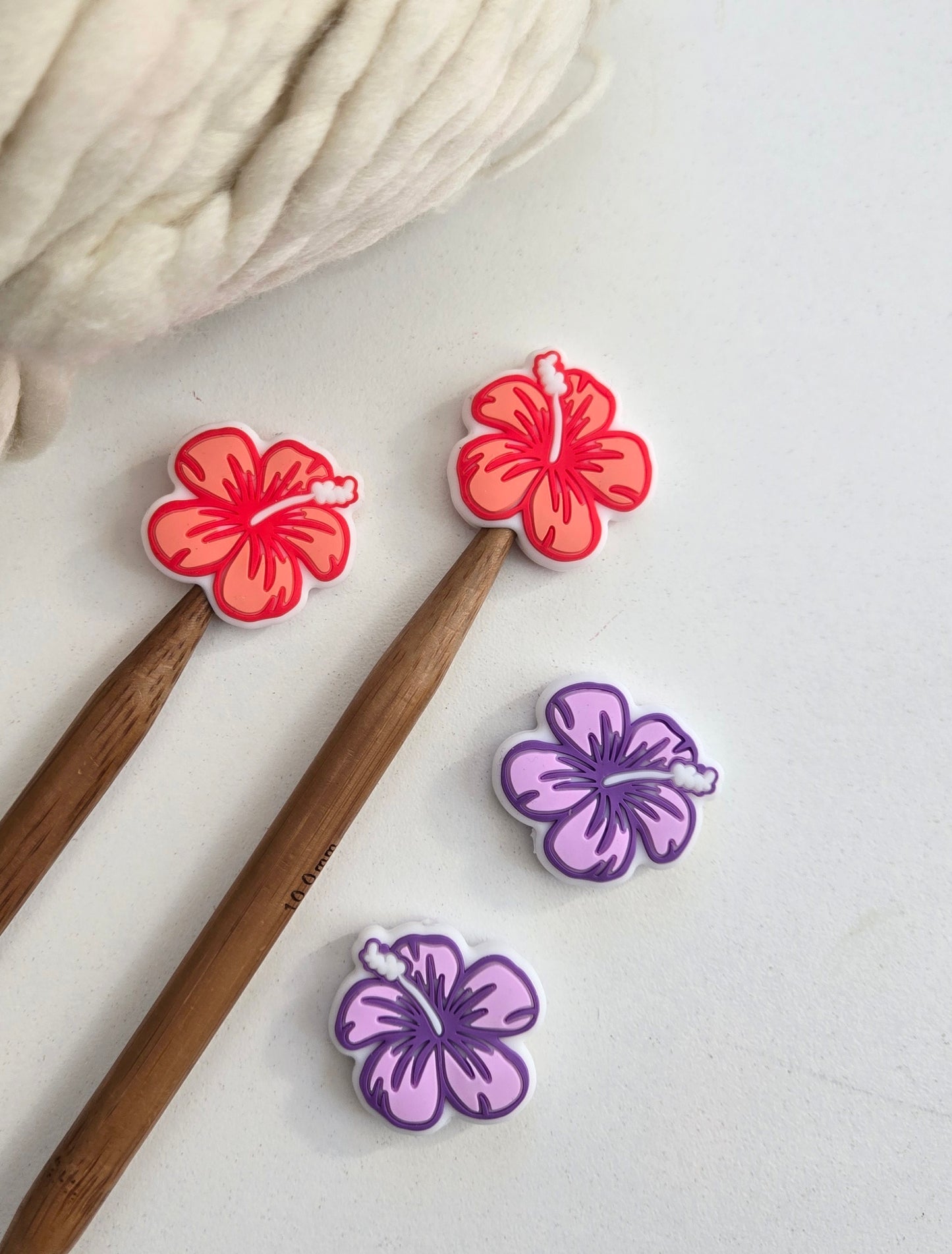 Red Hibiscus Knitting Needle Stitch Stoppers