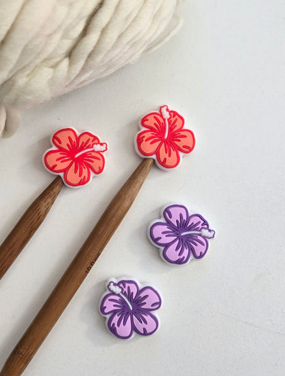 Red Hibiscus Knitting Needle Stitch Stoppers