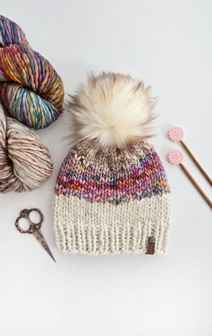 Luxury Adult Merino Wool Hand Knit Hat - Pink, Cream, Beige