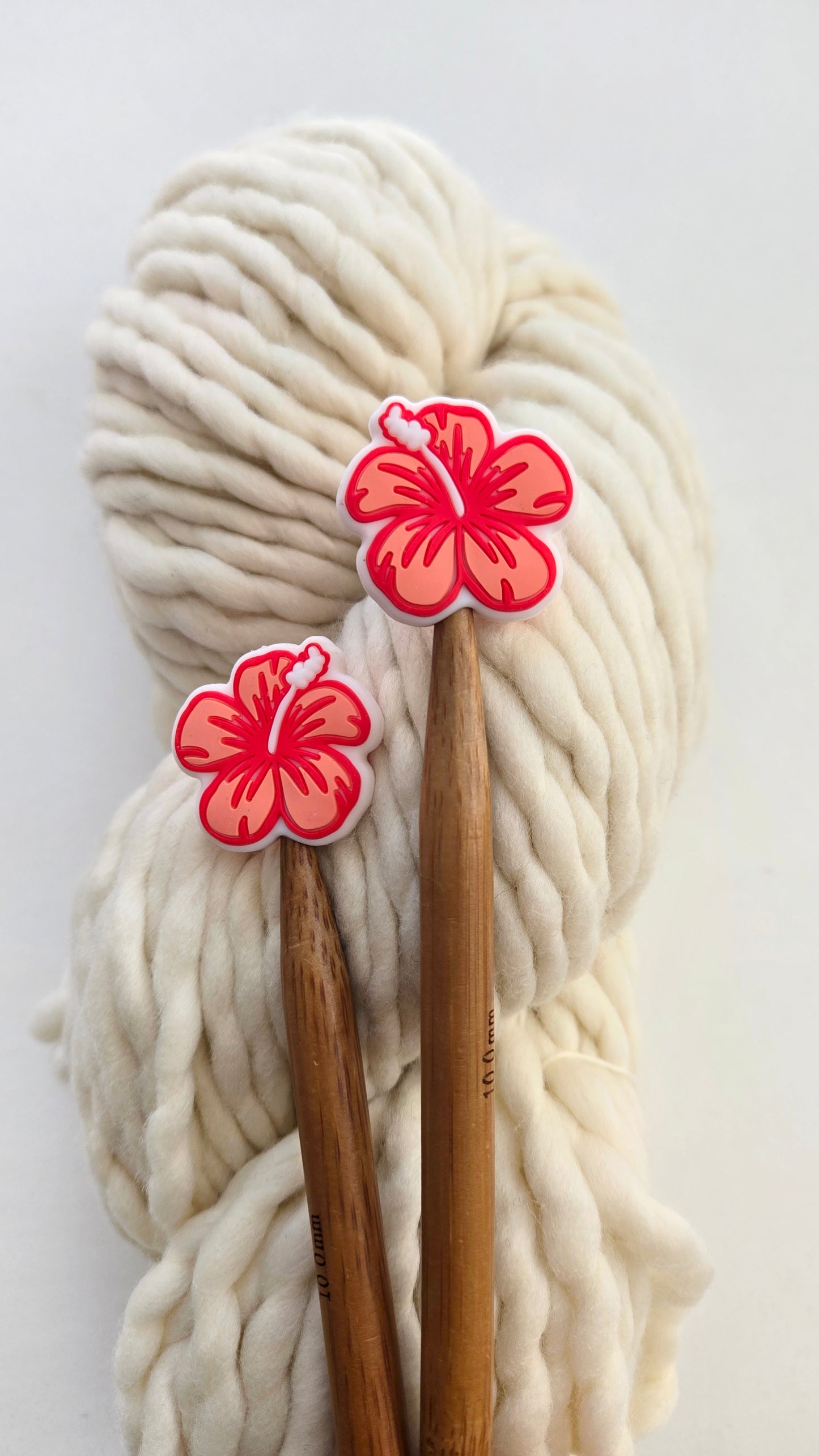 Red Hibiscus Knitting Needle Stitch Stoppers