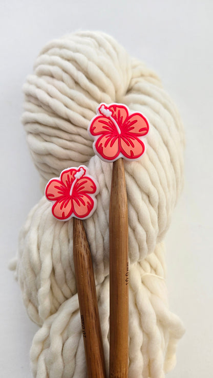 Red Hibiscus Knitting Needle Stitch Stoppers