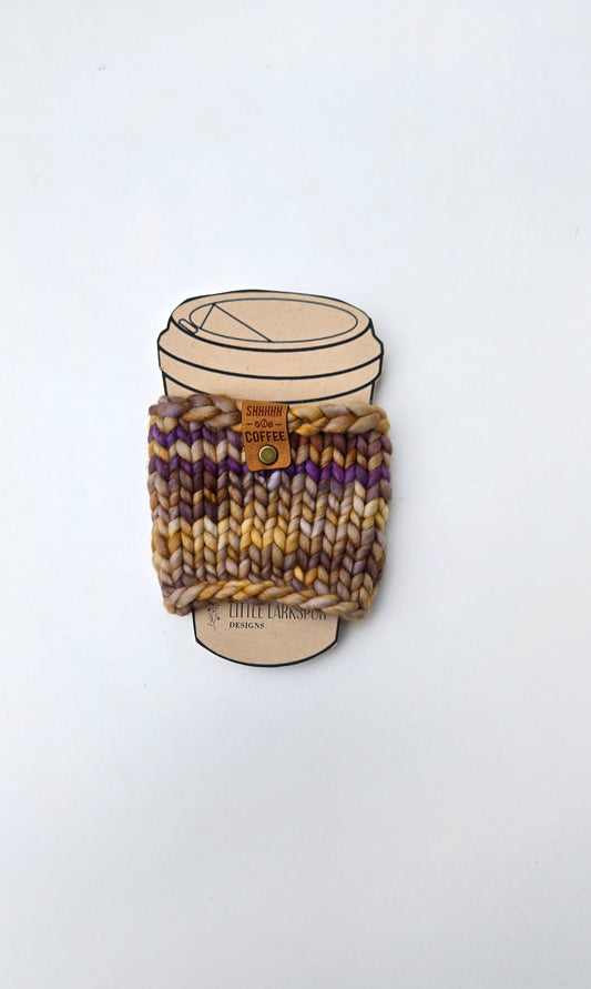 Coffee Cup Sleeve/Cozy - Light Brown + Purple