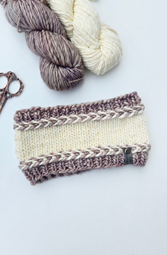 Merino Wool Adult Headband - Beige Brown & Cream