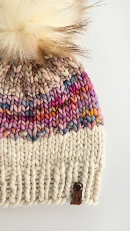 Luxury Adult Merino Wool Hand Knit Hat - Pink, Cream, Beige