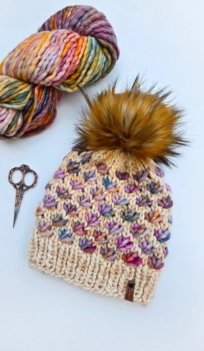 Handknit Adult Hat w/ Faux Fur Pom