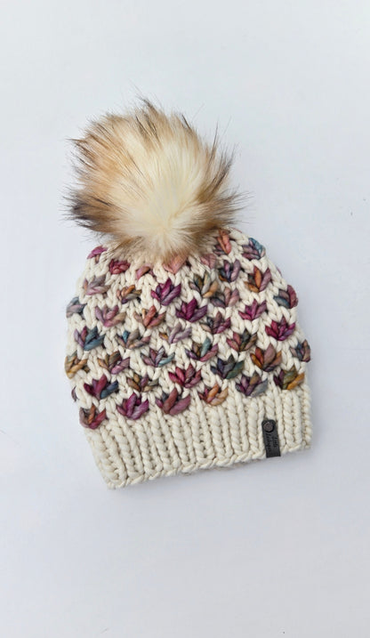 Handknit Adult Hat w/ Faux Fur Pom