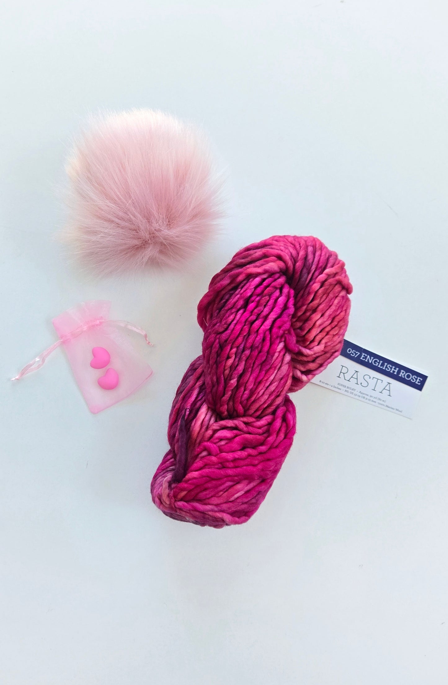 Valentine's Yarn + Pom Kit 🩷:  Blush Pink Pom + English Rose Rasta