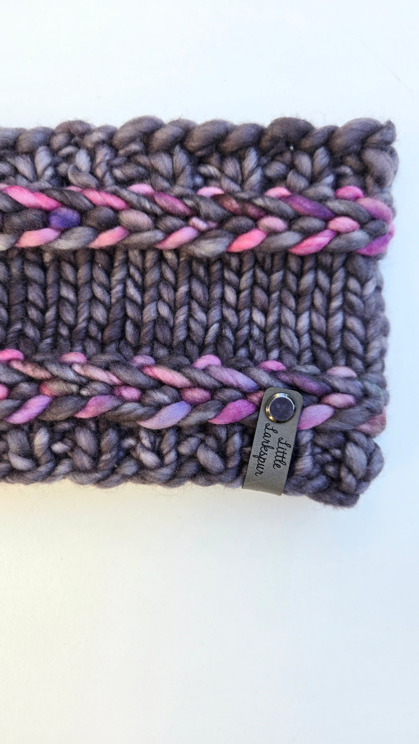 Merino Wool Adult Headband - Dark Gray, Purple Pinks