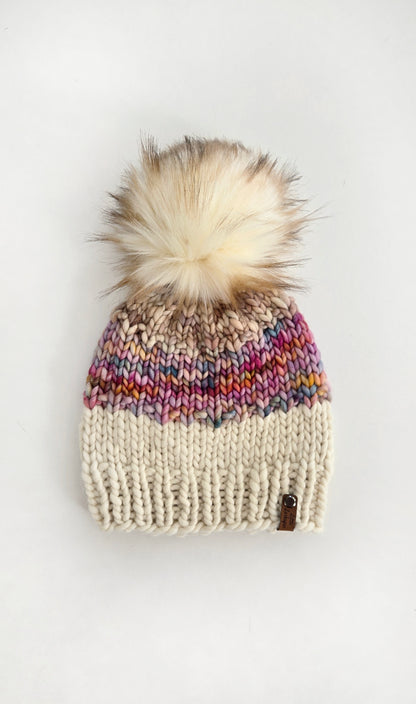 Luxury Adult Merino Wool Hand Knit Hat - Pink, Cream, Beige