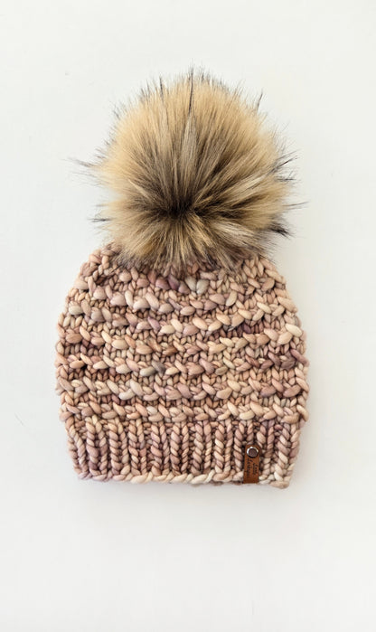 Luxury Adult Merino Wool Hand Knit Hat - Light Browns