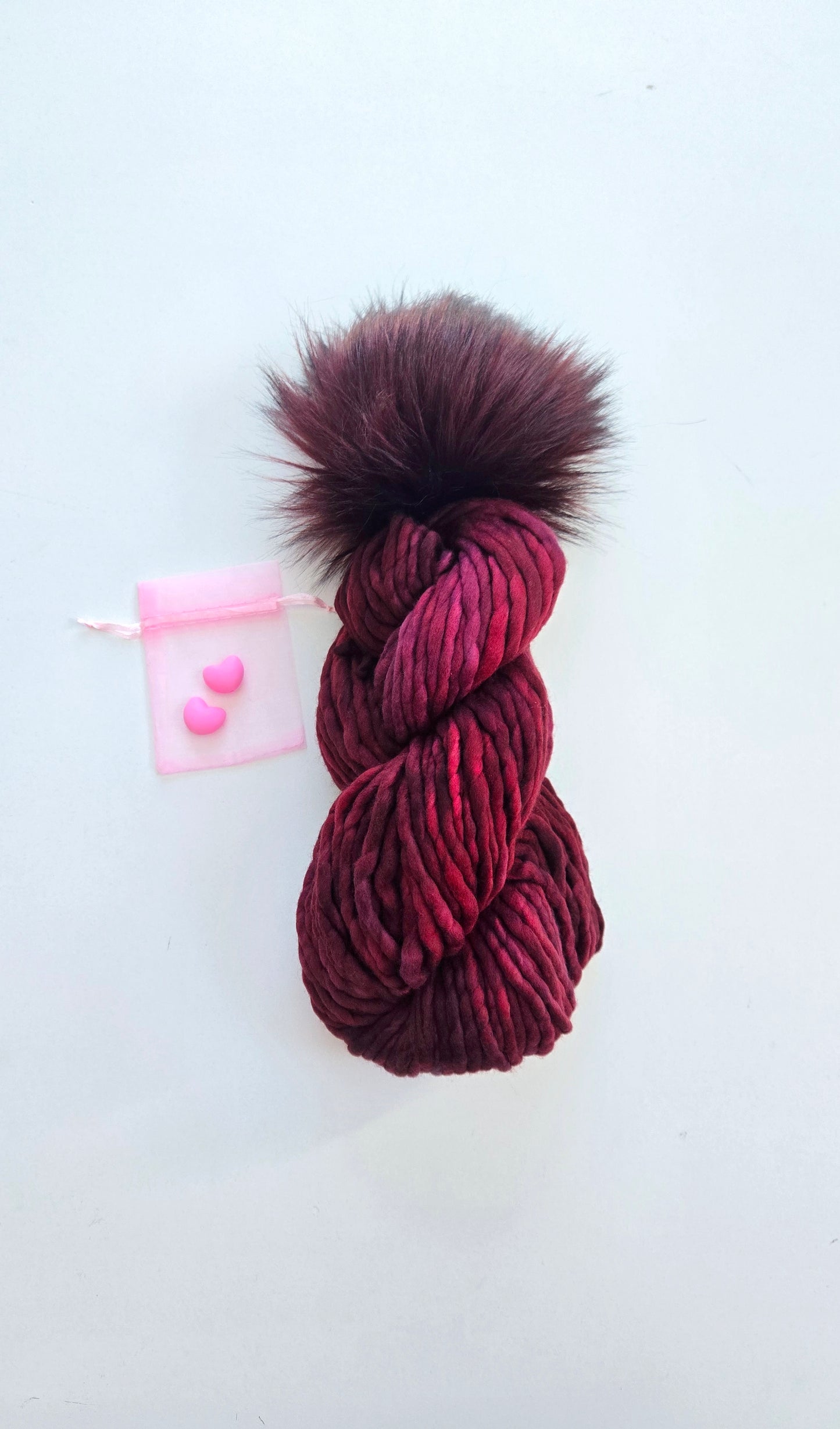 Valentine's Yarn + Pom Kit ❤️:  Deep Merlot Pom + Stitch Red Rasta