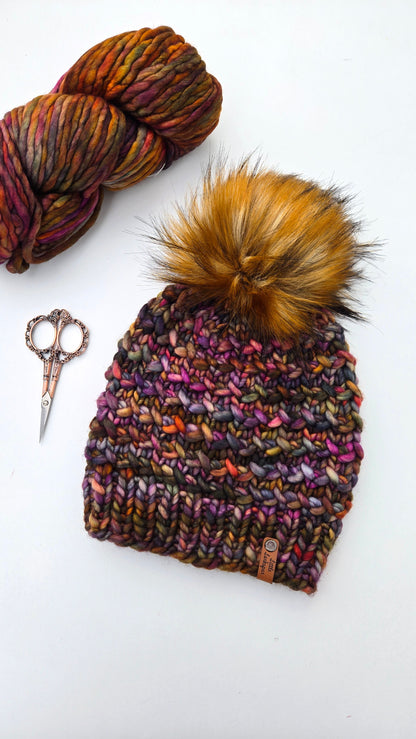 Luxury Adult Merino Wool Hand Knit Hat - Deep Browns, Autumnal Colors