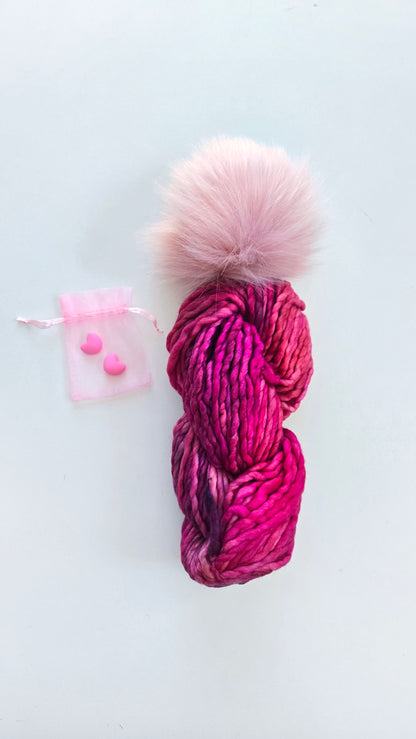Valentine's Yarn + Pom Kit 🩷:  Blush Pink Pom + English Rose Rasta