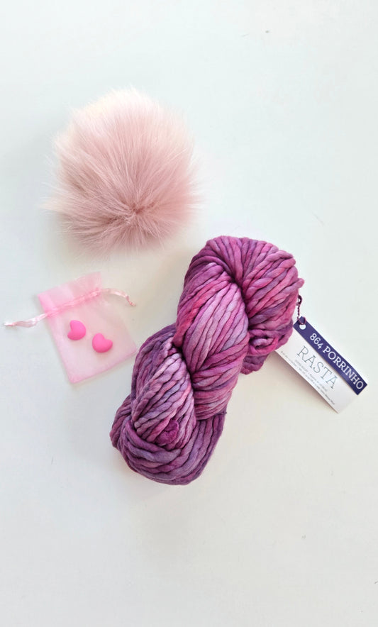 Valentine's Yarn + Pom Kit 🩷:  Blush Pink Pom + Porrinho Rasta