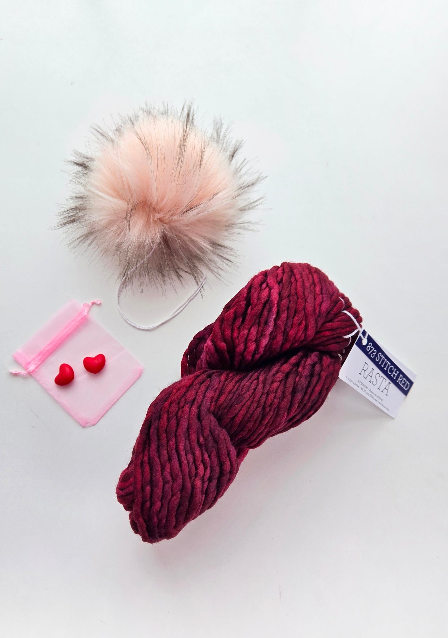 Valentine's Yarn + Pom Kit ❤️: Rasta in Stitch Red