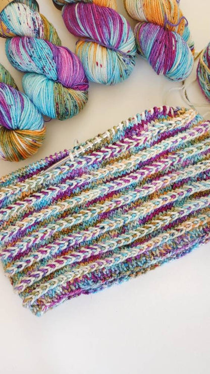 Adult Hand Knit Cowl. Lightweight Cowl. Luxury Knitted Cowl. Merino Wool. Rainbow Cowl. Soft Cozy Cowl. Circle Scarf. Mini Braids Cowl