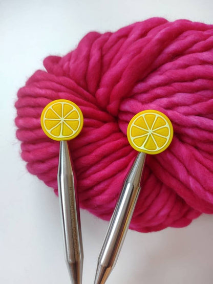 Lemon Knitting Needle Stitch Stoppers. Needle Protectors. Knitting Needle Stoppers. Knitting Notions, Accessories, Supplies, Tools.