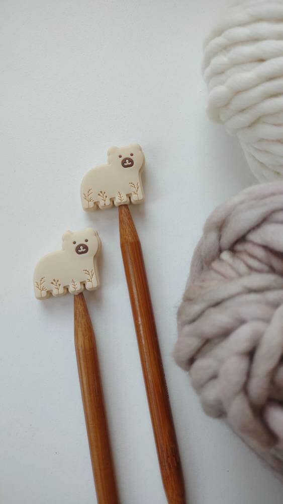 Bear Knitting Needle Stitch Stoppers. Needle Protectors. Knitting Needle Stoppers. Knitting Notions, Accessories, Supplies, Tools.