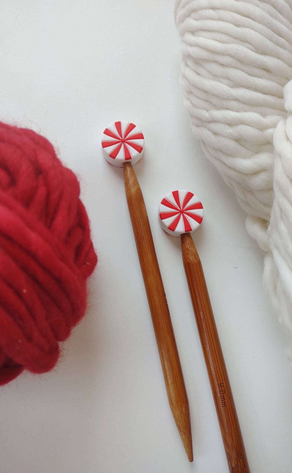 Red White Swirl Knitting Needle Stitch Stoppers. Needle Protectors. Knitting Needle Stoppers. Knitting Notions, Supplies, Tools. Accessories