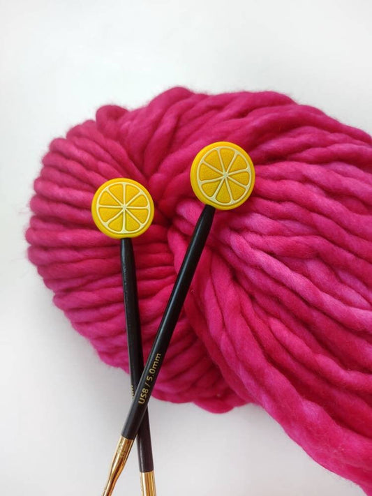 Lemon Knitting Needle Stitch Stoppers. Needle Protectors. Knitting Needle Stoppers. Knitting Notions, Accessories, Supplies, Tools.