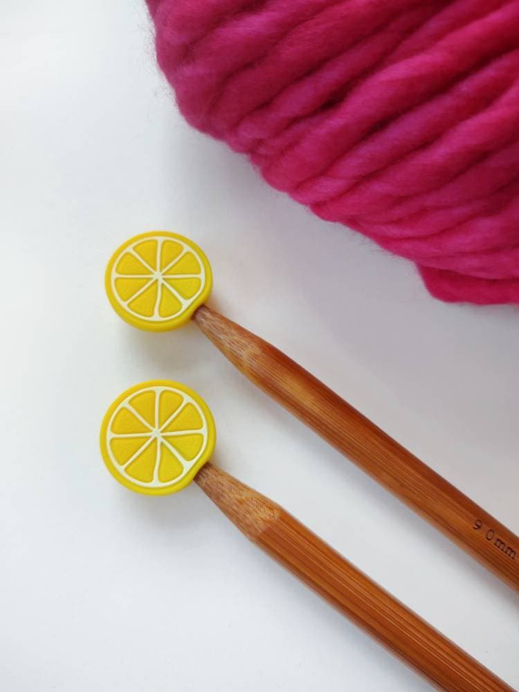 Lemon Knitting Needle Stitch Stoppers. Needle Protectors. Knitting Needle Stoppers. Knitting Notions, Accessories, Supplies, Tools.