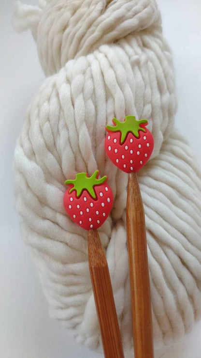 Strawberry Knitting Needle Stitch Stoppers. Needle Protectors. Knitting Needle Stoppers. Knitting Notions, Accessories, Supplies, Tools.