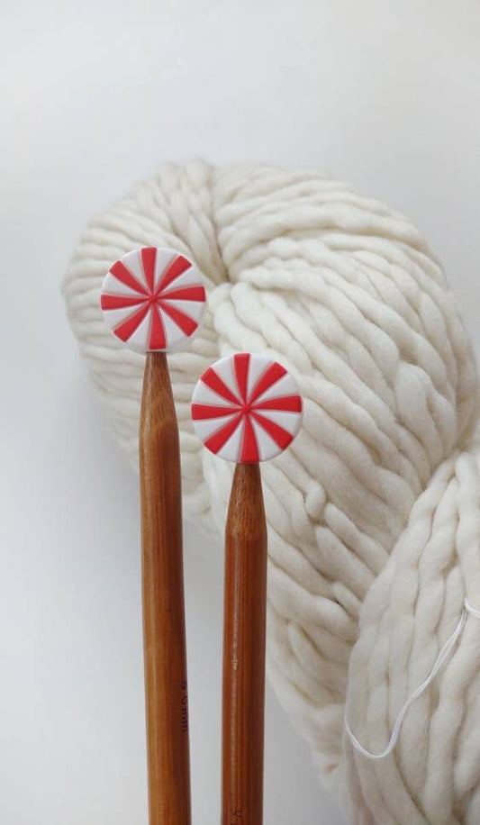 Red White Swirl Knitting Needle Stitch Stoppers. Needle Protectors. Knitting Needle Stoppers. Knitting Notions, Supplies, Tools. Accessories